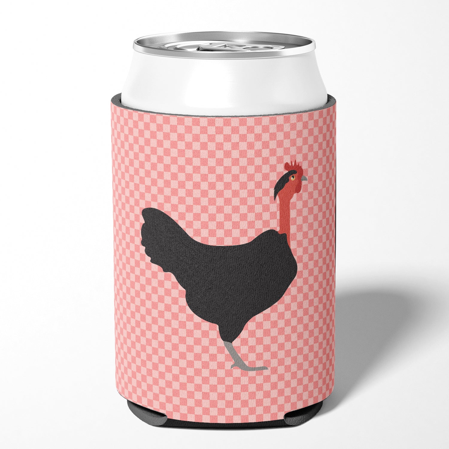 Naked Neck Chicken Pink Check Can or Bottle Hugger Cooler Sleeve for Standard 12 oz Cans, Insulated Foam Beer & Soda Can Hugger Reusable