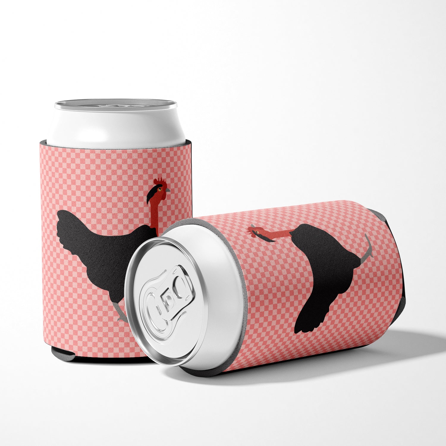 Naked Neck Chicken Pink Check Can or Bottle Hugger Cooler Sleeve for Standard 12 oz Cans, Insulated Foam Beer & Soda Can Hugger Reusable
