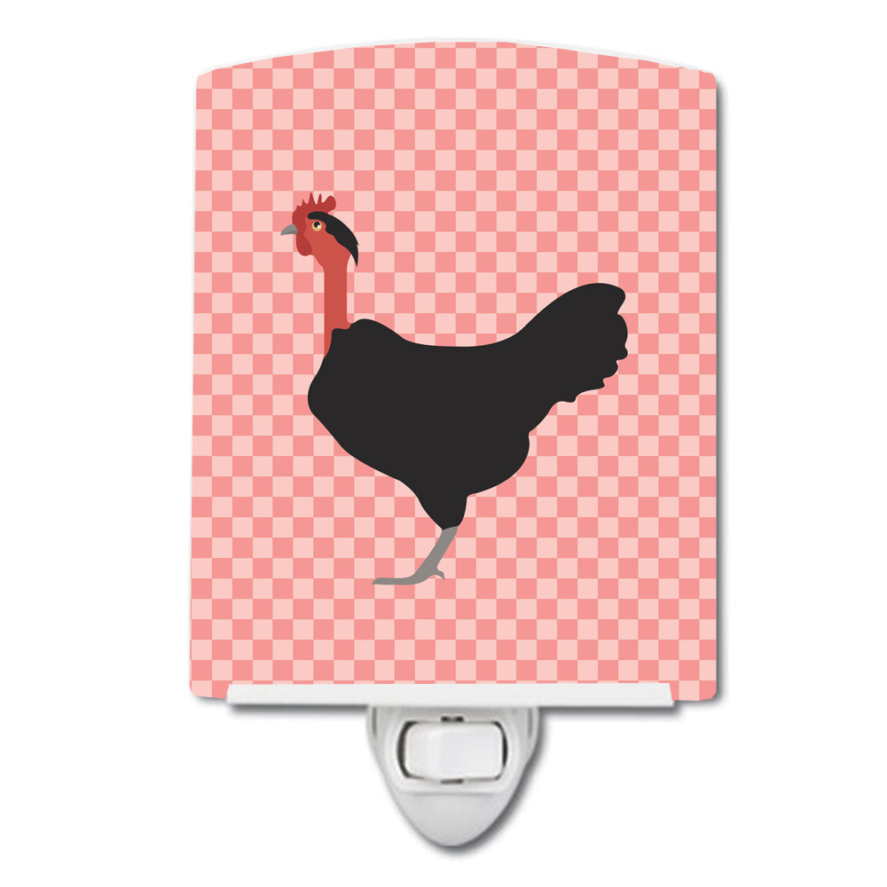 Naked Neck Chicken Pink Check Ceramic Night Light Compact, UL-Certified, Ideal for Bedroom, Bathroom, Nursery, Hallway, Kitchen, 6x4x3, Multicolor