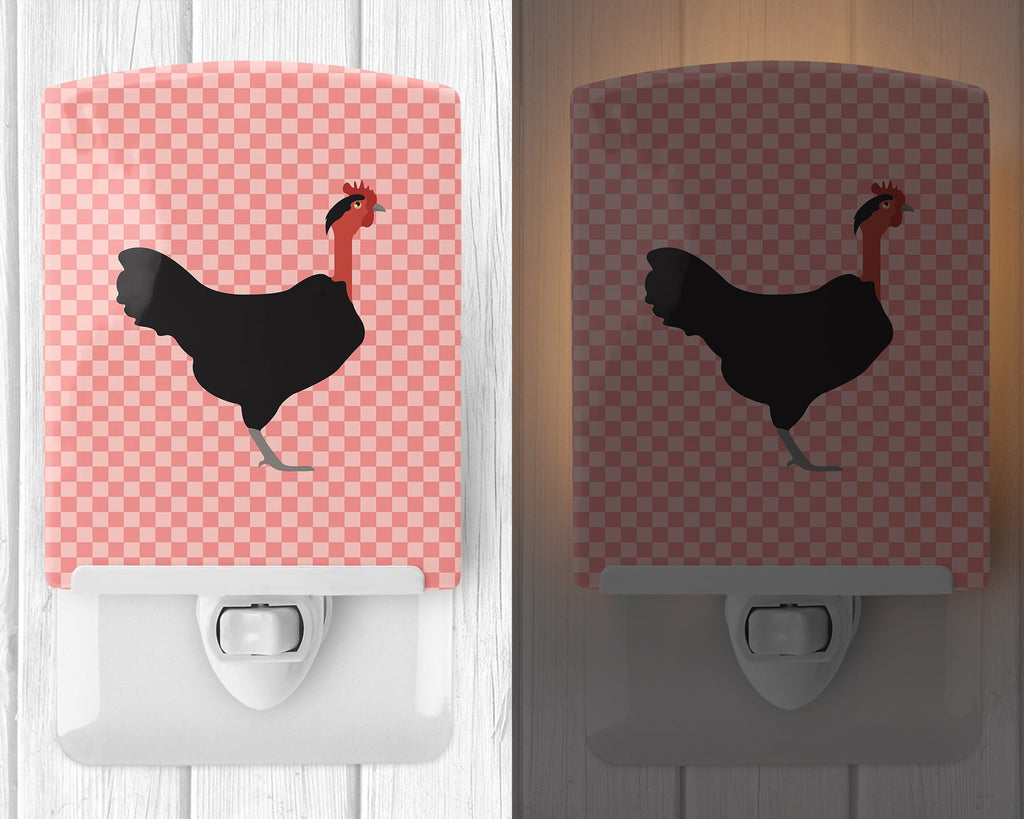 Naked Neck Chicken Pink Check Ceramic Night Light Compact, UL-Certified, Ideal for Bedroom, Bathroom, Nursery, Hallway, Kitchen, 6x4x3, Multicolor