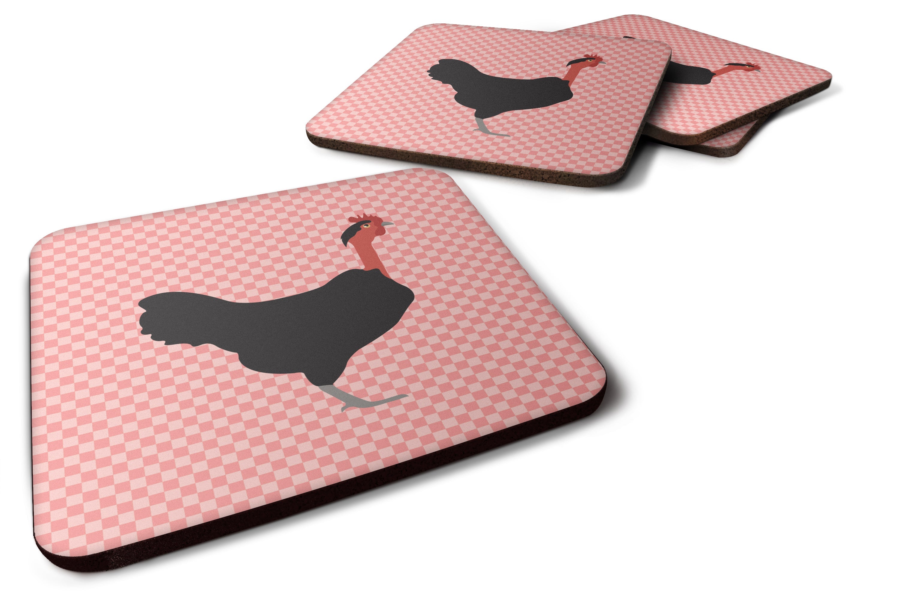 Naked Neck Chicken Pink Check Foam Coasters Set of 4 Cup Coasters for Indoor Outdoor, Tabletop Protection, Anti Slip, Mouse pad Material
