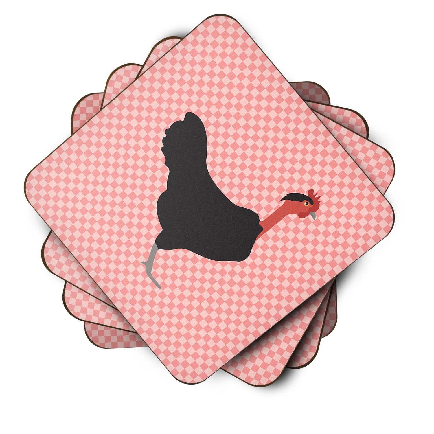 Naked Neck Chicken Pink Check Foam Coasters Set of 4 Cup Coasters for Indoor Outdoor, Tabletop Protection, Anti Slip, Mouse pad Material
