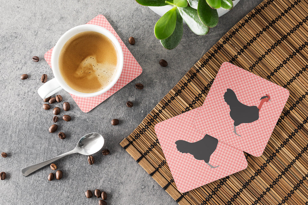 Naked Neck Chicken Pink Check Foam Coasters Set of 4 Cup Coasters for Indoor Outdoor, Tabletop Protection, Anti Slip, Mouse pad Material