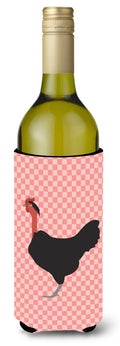 Naked Neck Chicken Pink Check Wine Bottle Hugger Gift Sleeve for Standard 750 ml Bottles, Insulated Reusable Also Fits Mini Shot & Pint Bottles