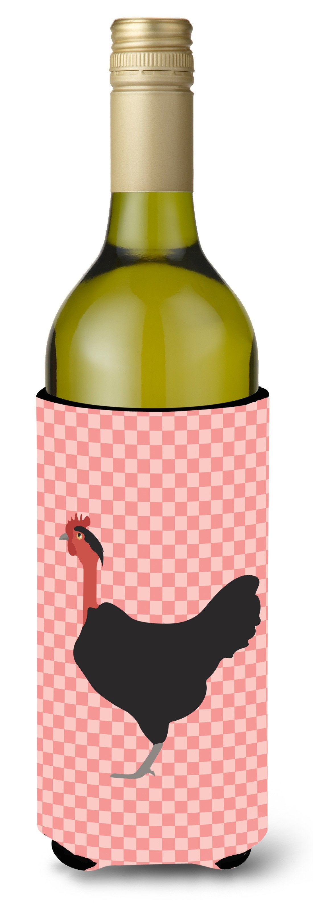 Naked Neck Chicken Pink Check Wine Bottle Hugger Gift Sleeve for Standard 750 ml Bottles, Insulated Reusable Also Fits Mini Shot & Pint Bottles
