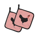Naked Neck Chicken Pink Check Pot Holder Set of 2 Heat Resistant Quilted Hot Pads 7.5 x 7.5 Inch, Insulated Kitchen Trivets for Cooking & Baking
