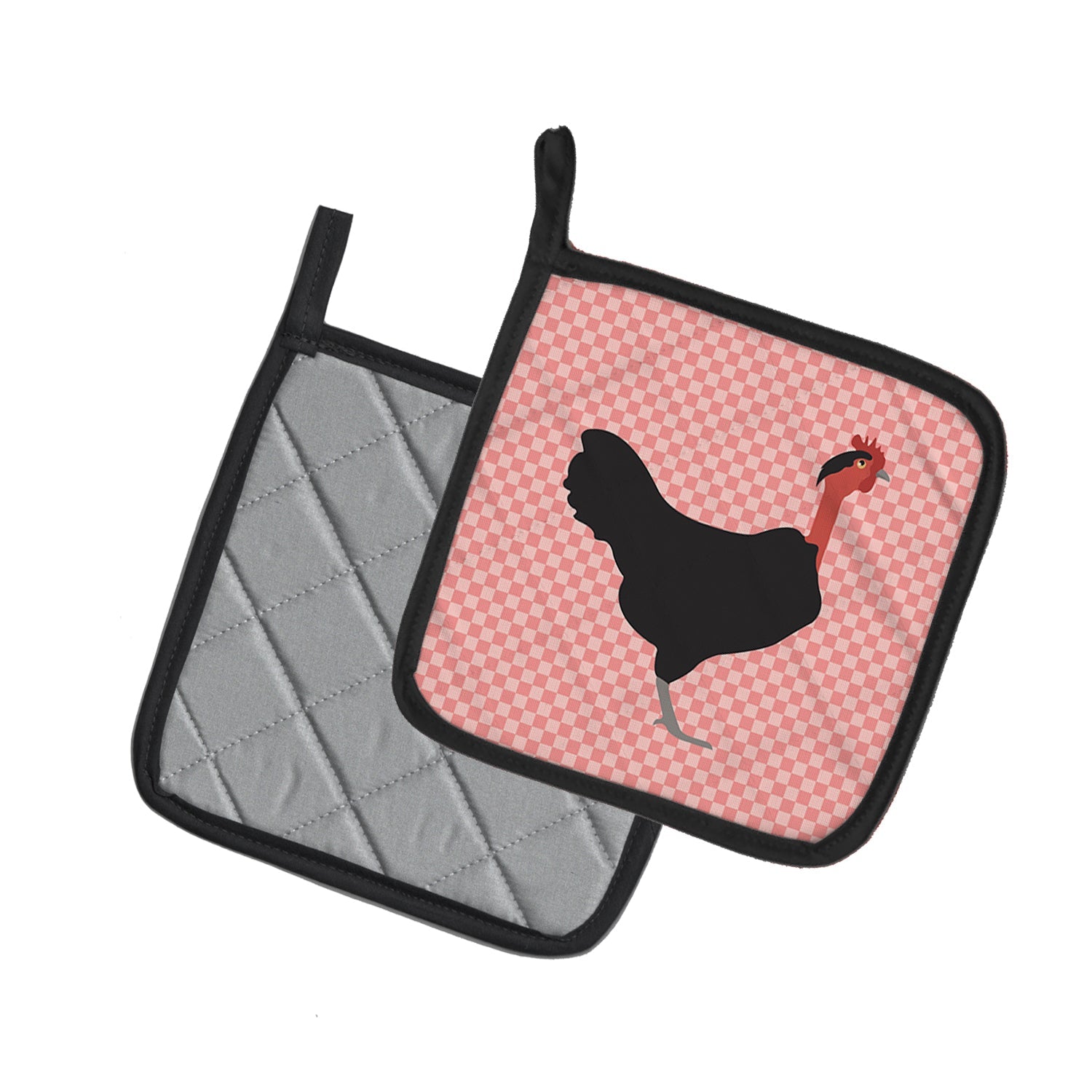 Naked Neck Chicken Pink Check Pot Holder Set of 2 Heat Resistant Quilted Hot Pads 7.5 x 7.5 Inch, Insulated Kitchen Trivets for Cooking & Baking