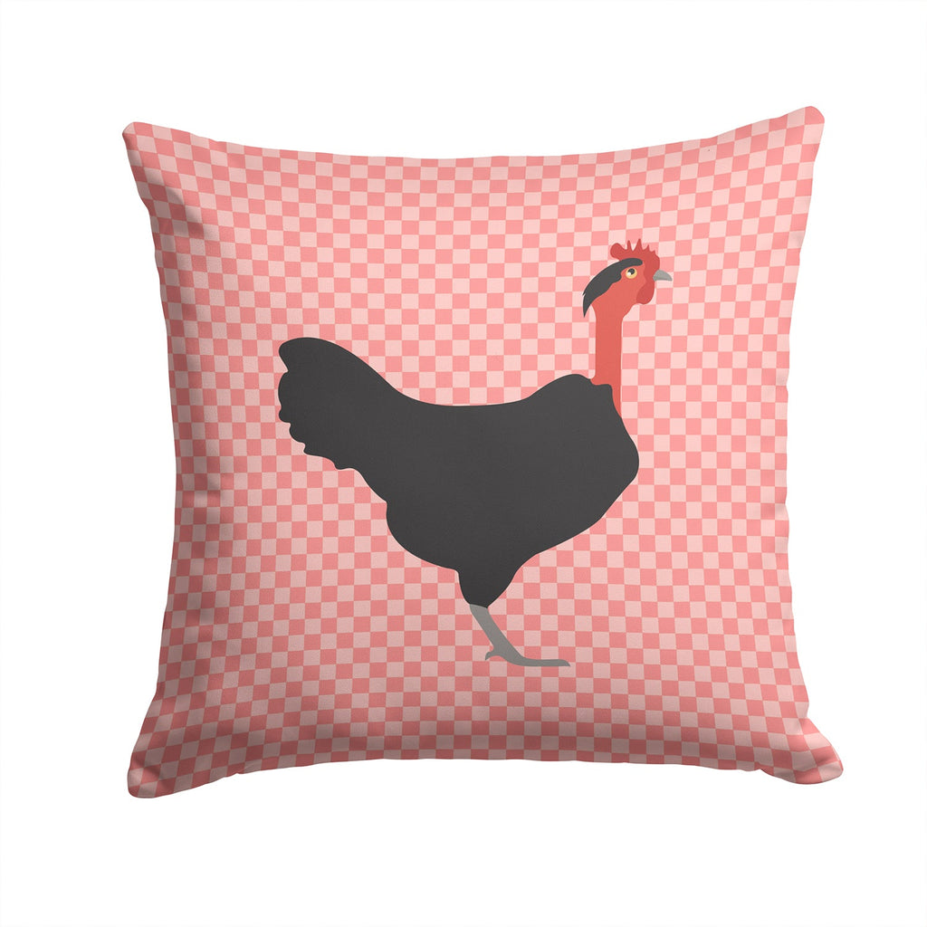 Naked Neck Chicken Pink Check Decorative Throw Pillow 14x14 Indoor Outdoor Accent Cushion, Fabric Cover with Insert for Sofa, Bed, Porch & Living Room