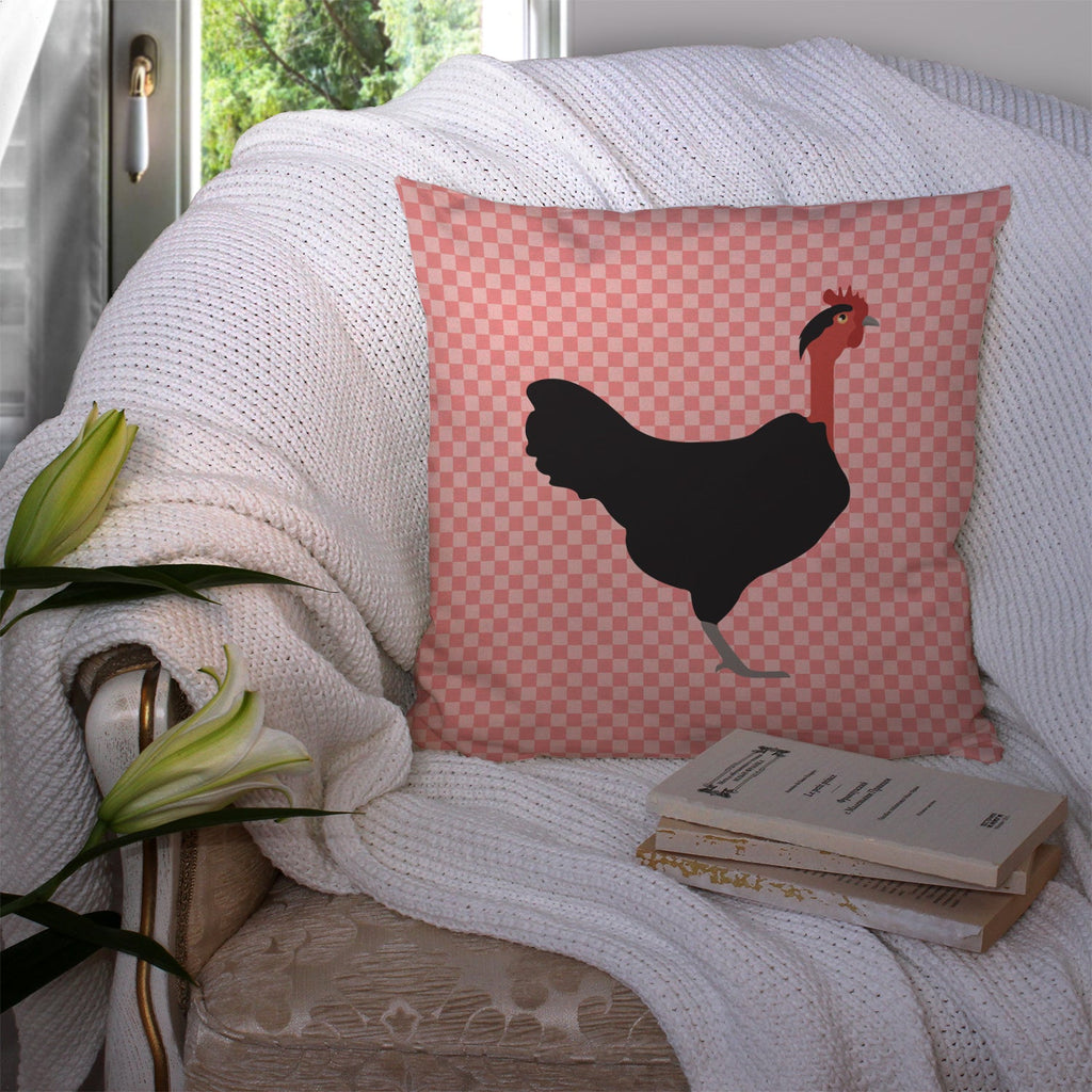 Naked Neck Chicken Pink Check Decorative Throw Pillow 14x14 Indoor Outdoor Accent Cushion, Fabric Cover with Insert for Sofa, Bed, Porch & Living Room