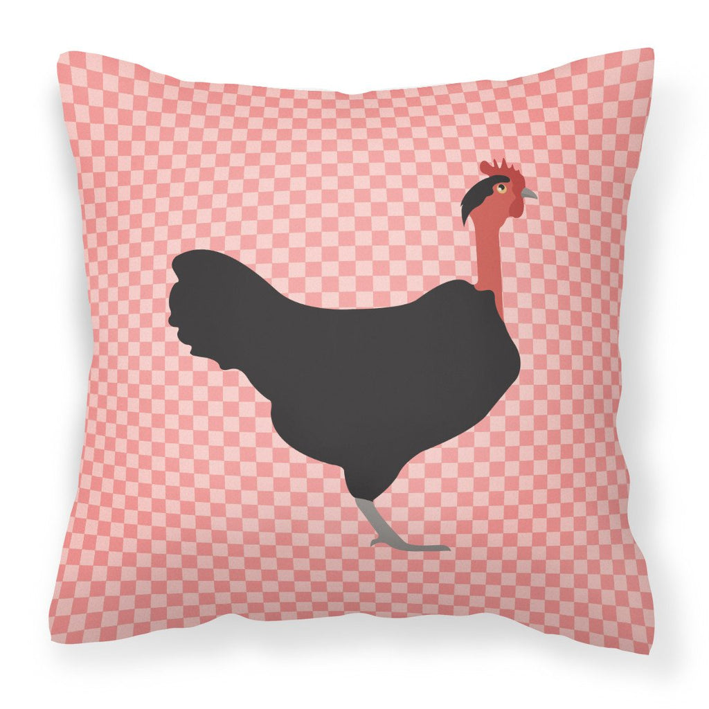 Naked Neck Chicken Pink Check Decorative Throw Pillow 18x18 Indoor Outdoor Accent Cushion, Fabric Cover with Insert for Sofa, Bed, Porch & Living Room