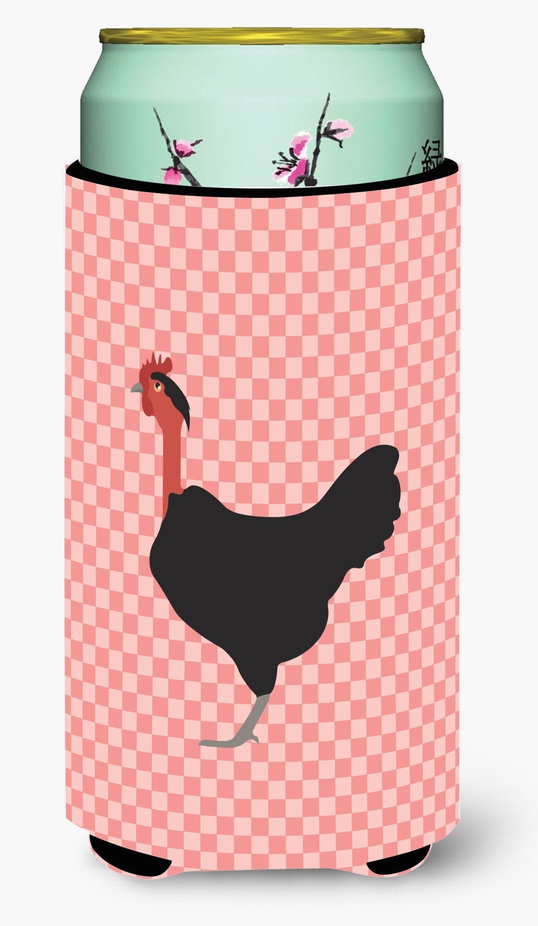 Naked Neck Chicken Pink Check Tall Boy Hugger Can Cooler Sleeve Machine Washable Drink Collapsible Insulator Beverage Insulated Holder