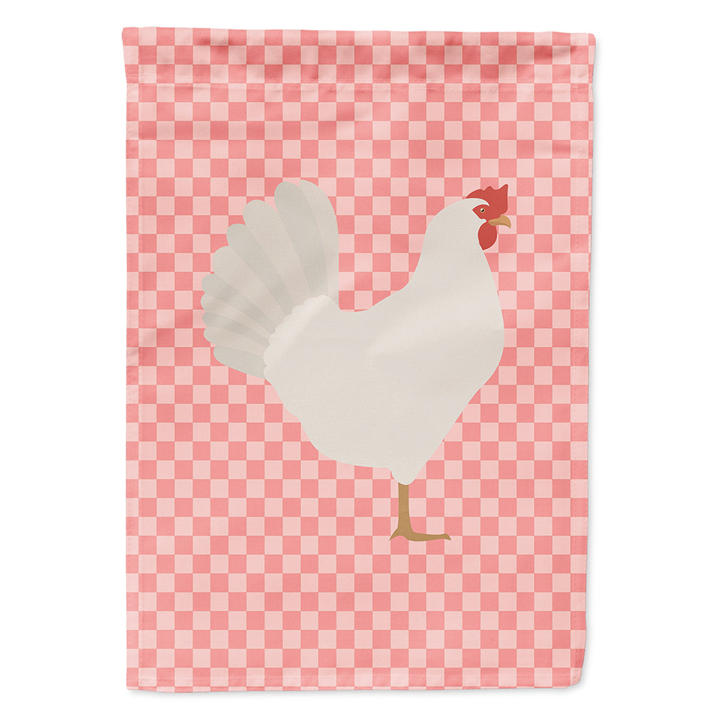 Leghorn Chicken Pink Check House Flag 28x40 Porch Sleeve Pole Decorative Outside Yard Banner Artwork Wall Hanging, Polyester