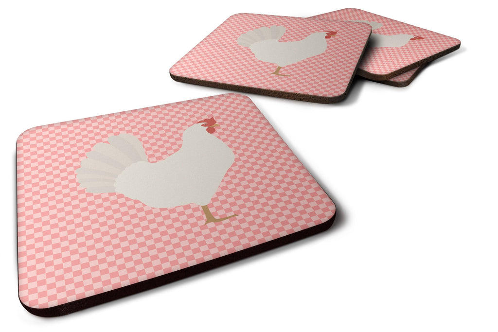Leghorn Chicken Pink Check Foam Coasters Set of 4 Cup Coasters for Indoor Outdoor, Tabletop Protection, Anti Slip, Mouse pad Material