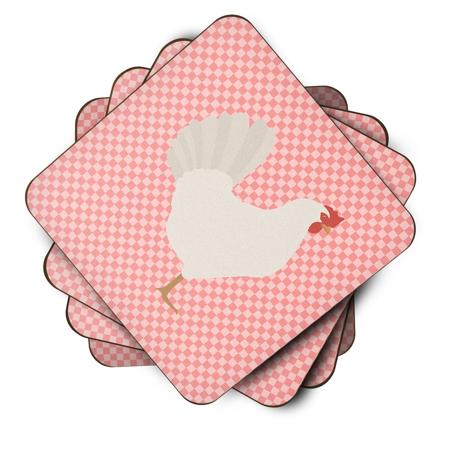 Leghorn Chicken Pink Check Foam Coasters Set of 4 Cup Coasters for Indoor Outdoor, Tabletop Protection, Anti Slip, Mouse pad Material