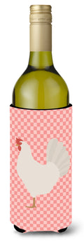 Leghorn Chicken Pink Check Wine Bottle Hugger Gift Sleeve for Standard 750 ml Bottles, Insulated Reusable Also Fits Mini Shot & Pint Bottles