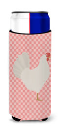 Leghorn Chicken Pink Check Slim Can Hugger , Insulated Foam Hugger for 12 oz Slim Cans, Beer Bottles & Water Bottles, Printed in USA