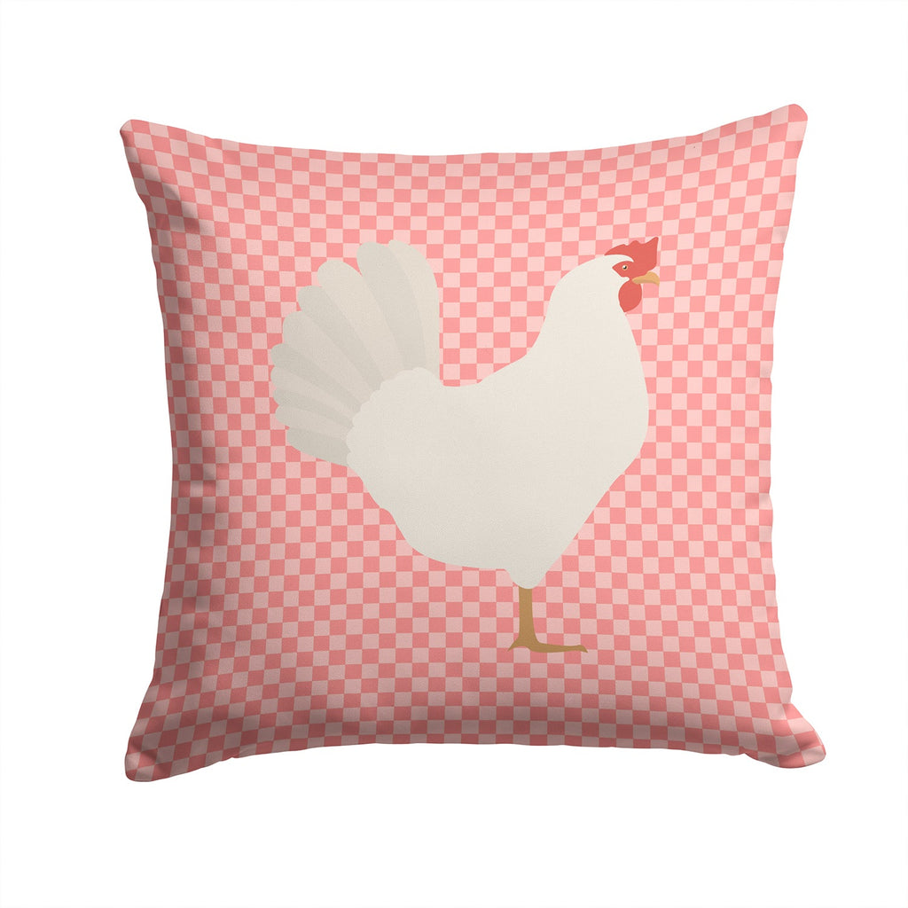 Leghorn Chicken Pink Check Decorative Throw Pillow 14x14 Indoor Outdoor Accent Cushion, Fabric Cover with Insert for Sofa, Bed, Porch & Living Room