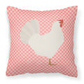 Leghorn Chicken Pink Check Decorative Throw Pillow 18x18 Indoor Outdoor Accent Cushion, Fabric Cover with Insert for Sofa, Bed, Porch & Living Room