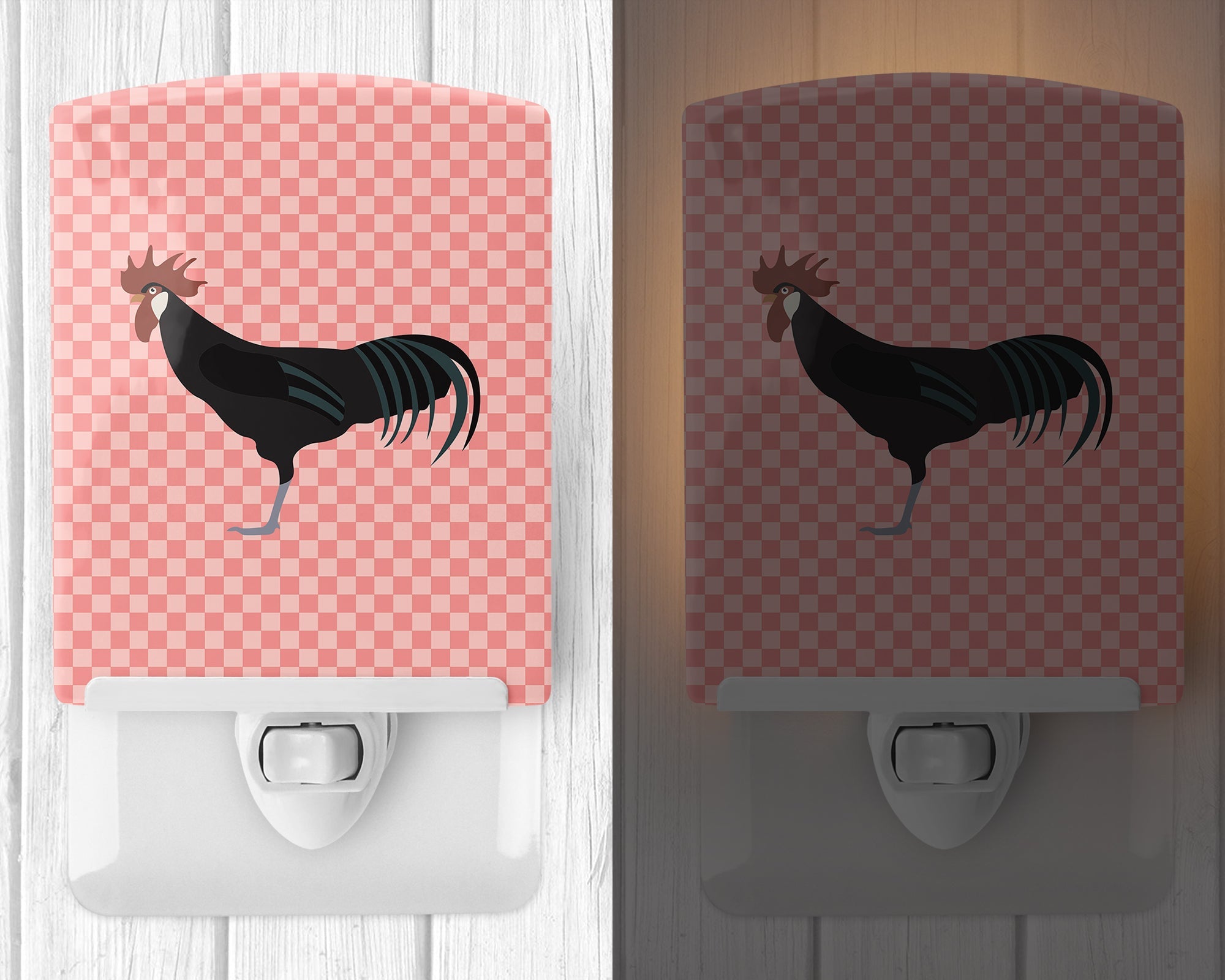 Minorca Ctalalan Chicken Pink Check Ceramic Night Light Compact, UL-Certified, Ideal for Bedroom, Bathroom, Nursery, Hallway, Kitchen, 6x4x3, Multicolor