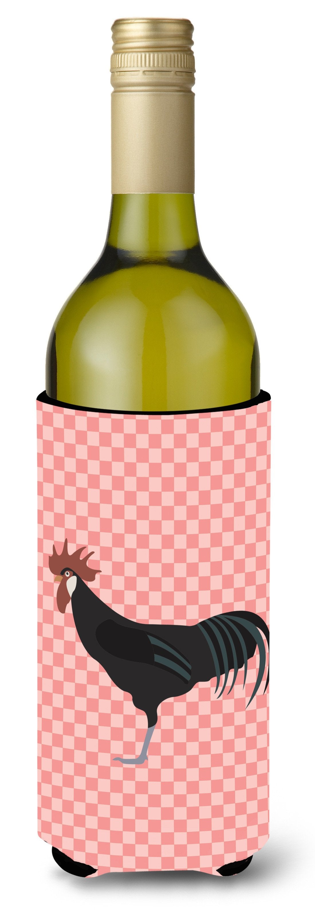 Minorca Ctalalan Chicken Pink Check Wine Bottle Hugger Gift Sleeve for Standard 750 ml Bottles, Insulated Reusable Also Fits Mini Shot & Pint Bottles