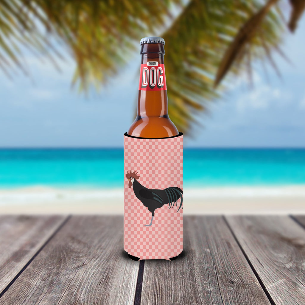 Minorca Ctalalan Chicken Pink Check Slim Can Hugger , Insulated Foam Hugger for 12 oz Slim Cans, Beer Bottles & Water Bottles, Printed in USA