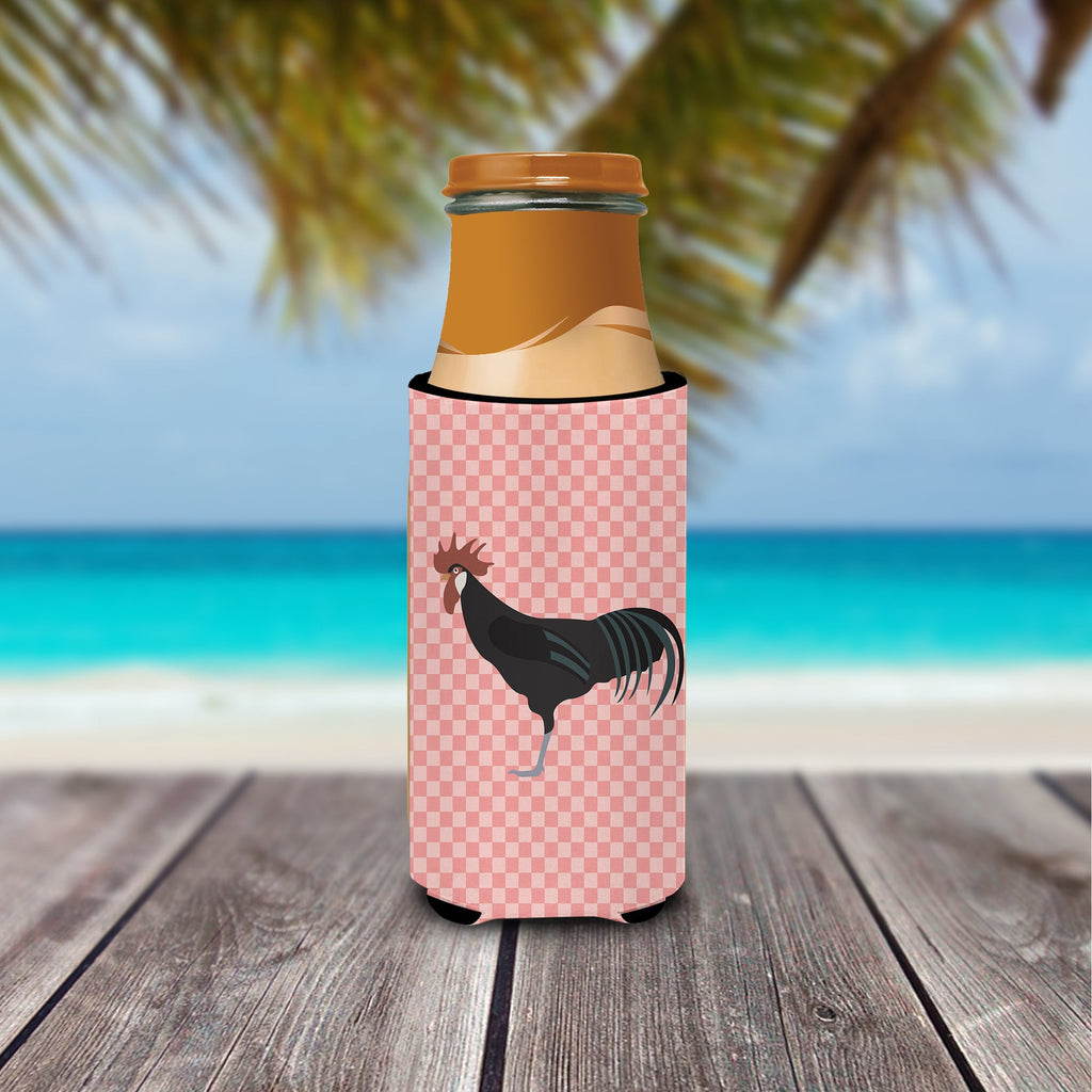Minorca Ctalalan Chicken Pink Check Slim Can Hugger , Insulated Foam Hugger for 12 oz Slim Cans, Beer Bottles & Water Bottles, Printed in USA