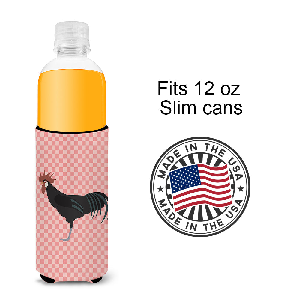 Minorca Ctalalan Chicken Pink Check Slim Can Hugger , Insulated Foam Hugger for 12 oz Slim Cans, Beer Bottles & Water Bottles, Printed in USA