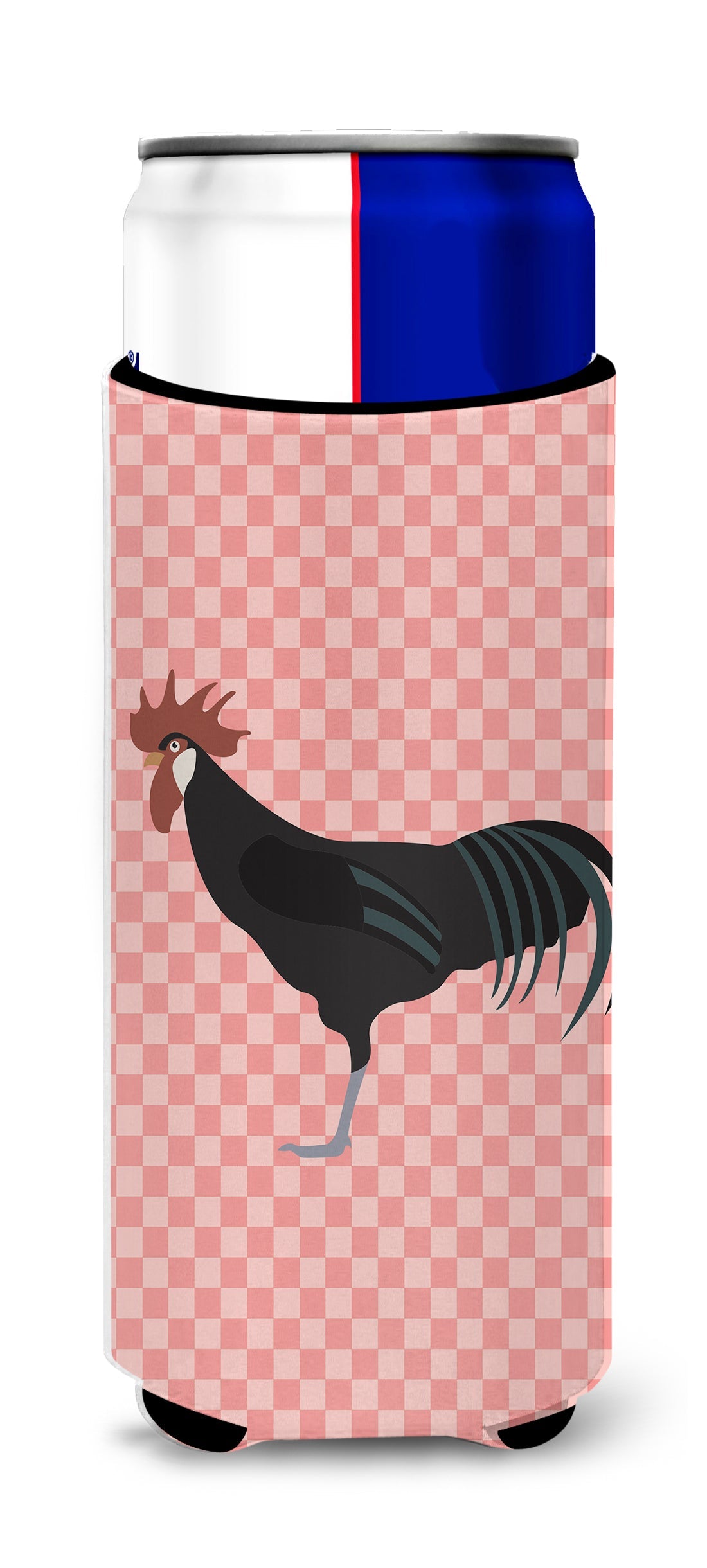 Minorca Ctalalan Chicken Pink Check Slim Can Hugger , Insulated Foam Hugger for 12 oz Slim Cans, Beer Bottles & Water Bottles, Printed in USA