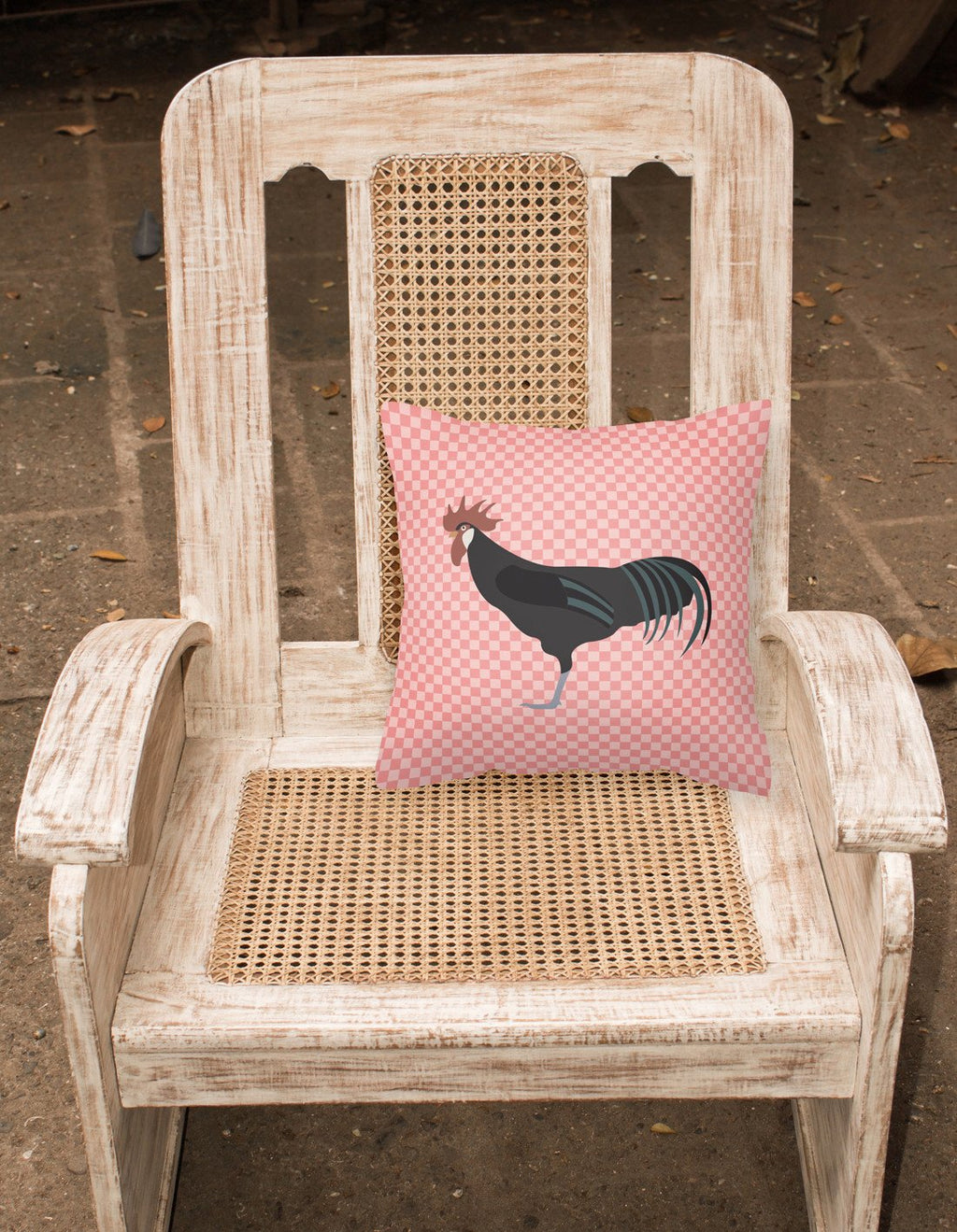 Minorca Ctalalan Chicken Pink Check Decorative Throw Pillow 18x18 Indoor Outdoor Accent Cushion, Fabric Cover with Insert for Sofa, Bed, Porch & Living Room