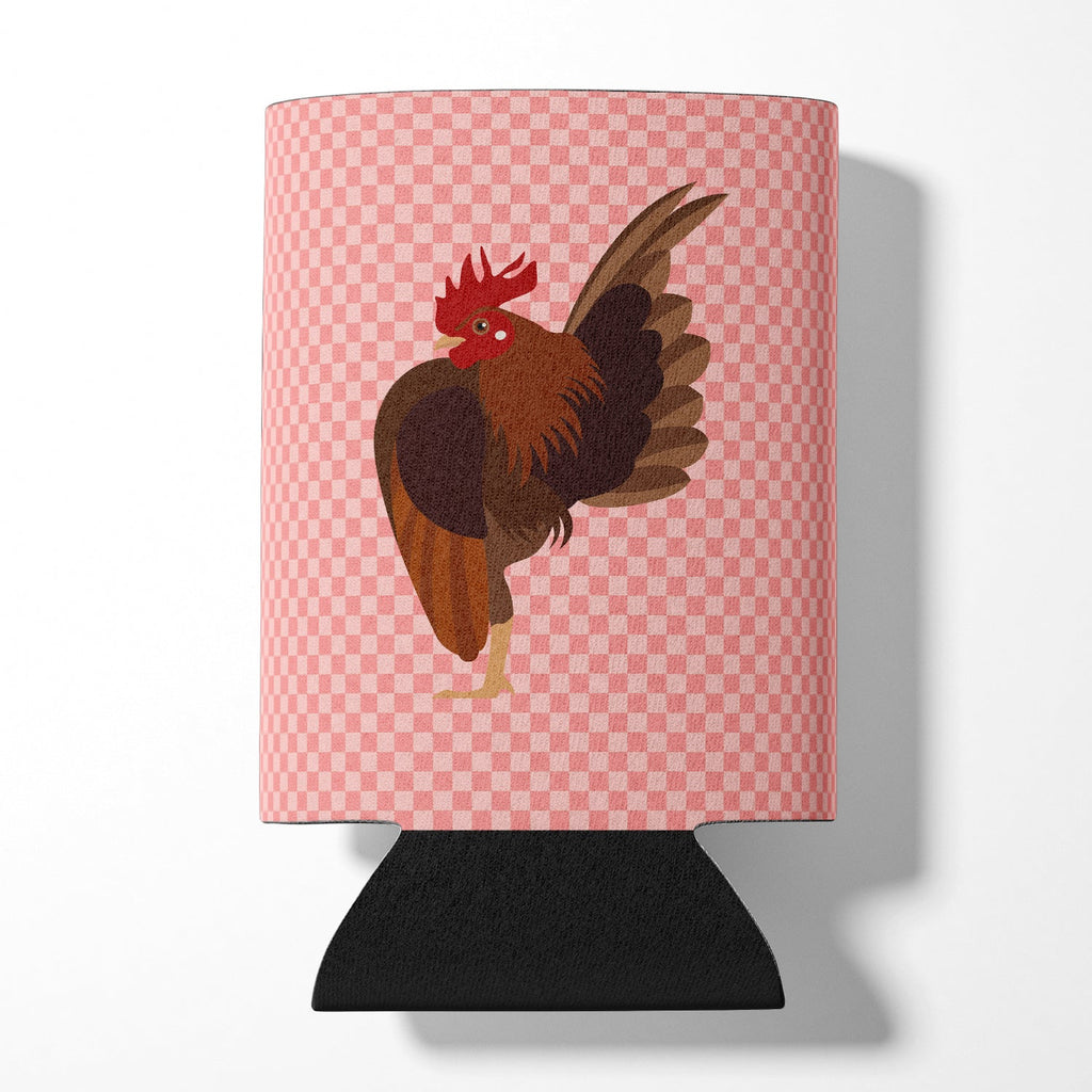 Malaysian Serama Chicken Pink Check Can or Bottle Hugger Cooler Sleeve for Standard 12 oz Cans, Insulated Foam Beer & Soda Can Hugger Reusable
