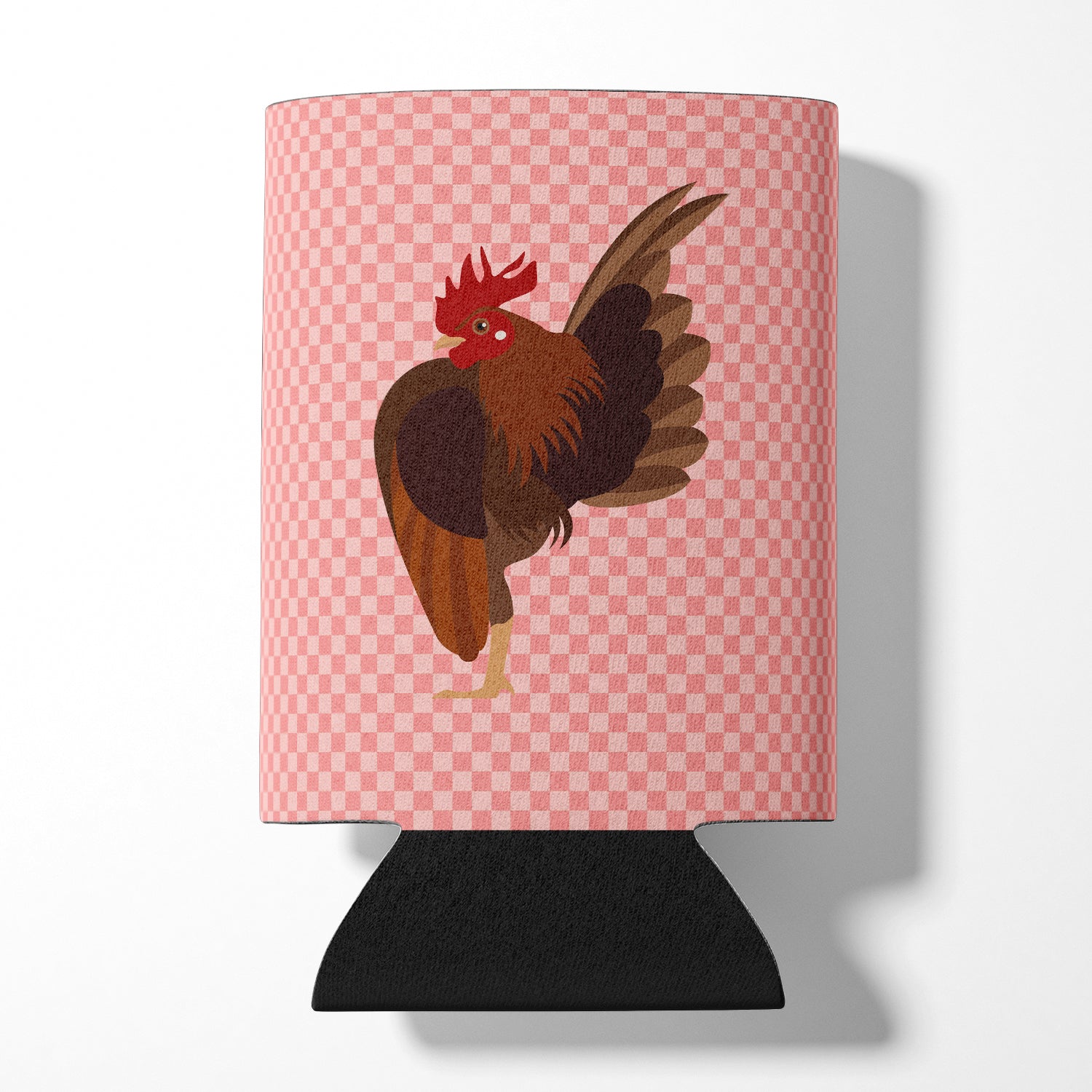 Malaysian Serama Chicken Pink Check Can or Bottle Hugger Cooler Sleeve for Standard 12 oz Cans, Insulated Foam Beer & Soda Can Hugger Reusable
