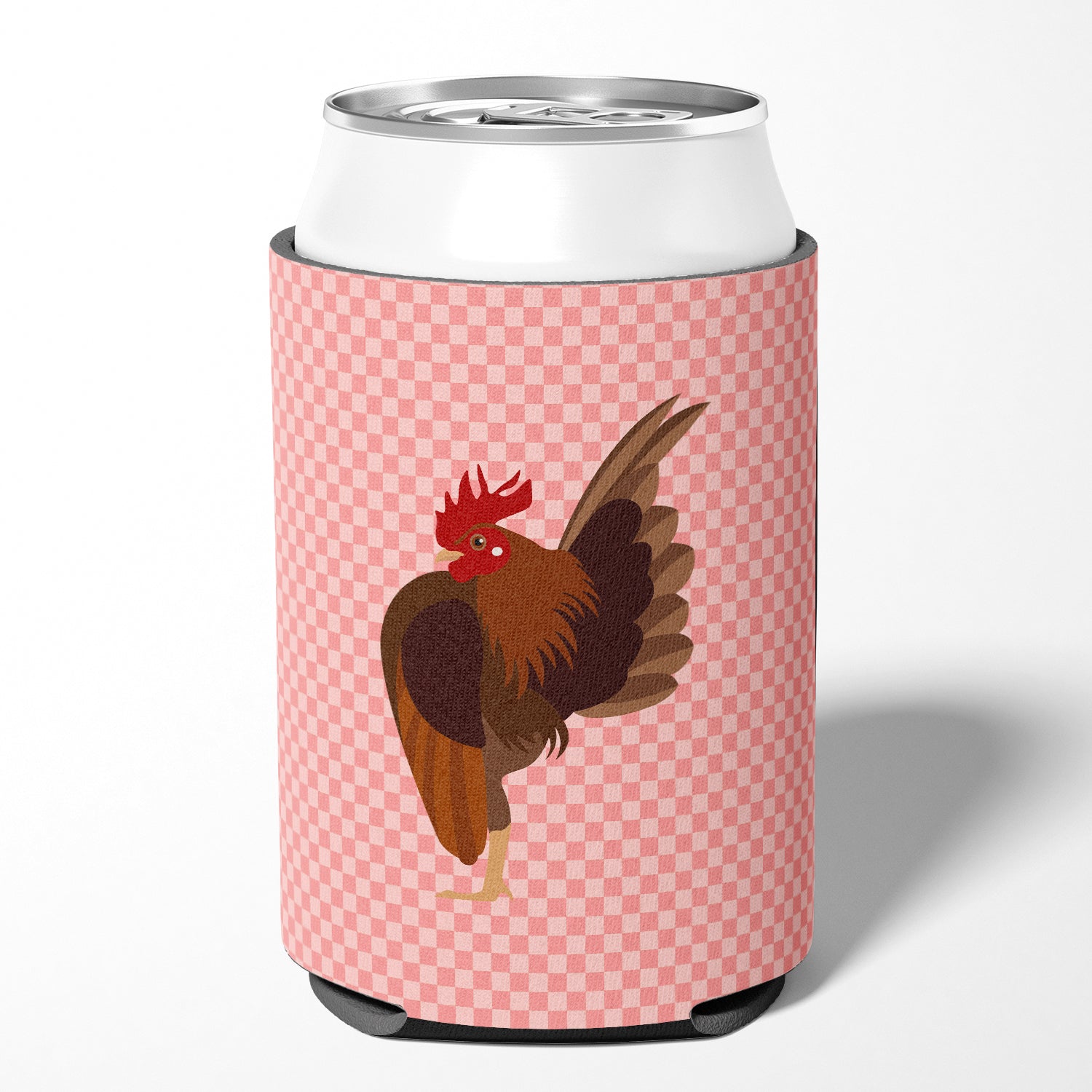 Malaysian Serama Chicken Pink Check Can or Bottle Hugger Cooler Sleeve for Standard 12 oz Cans, Insulated Foam Beer & Soda Can Hugger Reusable