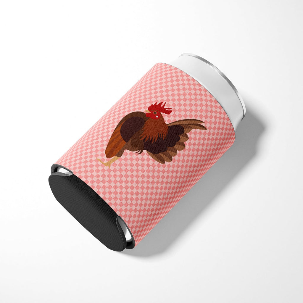 Malaysian Serama Chicken Pink Check Can or Bottle Hugger Cooler Sleeve for Standard 12 oz Cans, Insulated Foam Beer & Soda Can Hugger Reusable