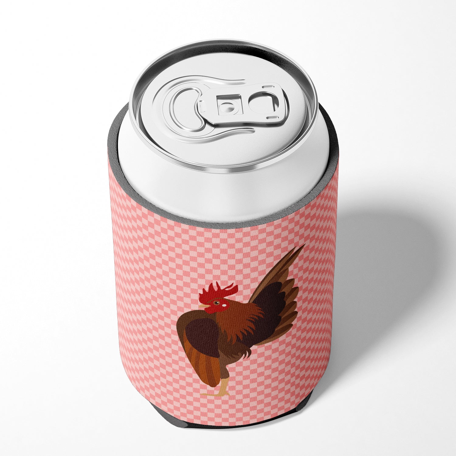 Malaysian Serama Chicken Pink Check Can or Bottle Hugger Cooler Sleeve for Standard 12 oz Cans, Insulated Foam Beer & Soda Can Hugger Reusable