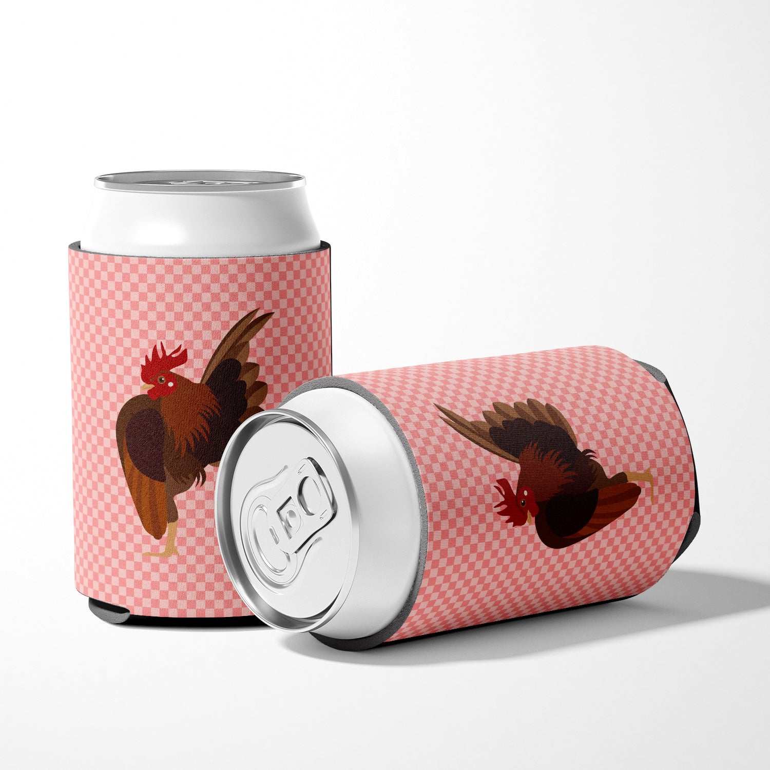 Malaysian Serama Chicken Pink Check Can or Bottle Hugger Cooler Sleeve for Standard 12 oz Cans, Insulated Foam Beer & Soda Can Hugger Reusable