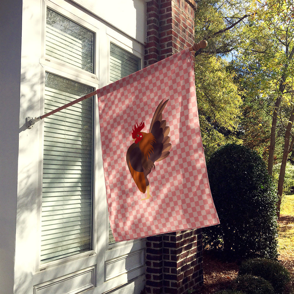 Malaysian Serama Chicken Pink Check House Flag 28x40 Porch Sleeve Pole Decorative Outside Yard Banner Artwork Wall Hanging, Polyester