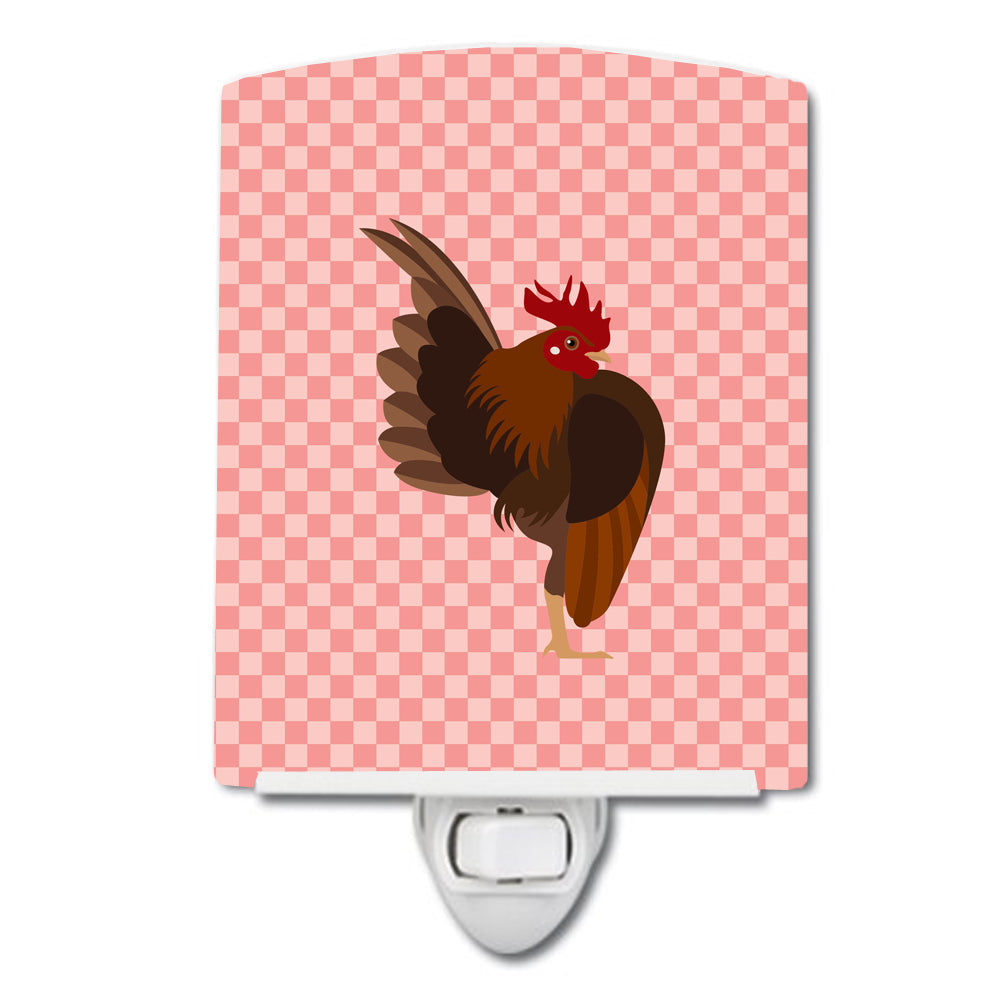Malaysian Serama Chicken Pink Check Ceramic Night Light Compact, UL-Certified, Ideal for Bedroom, Bathroom, Nursery, Hallway, Kitchen, 6x4x3, Multicolor