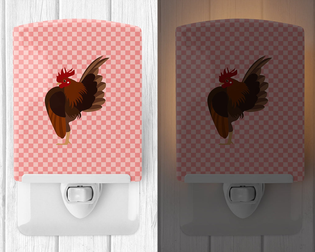 Malaysian Serama Chicken Pink Check Ceramic Night Light Compact, UL-Certified, Ideal for Bedroom, Bathroom, Nursery, Hallway, Kitchen, 6x4x3, Multicolor