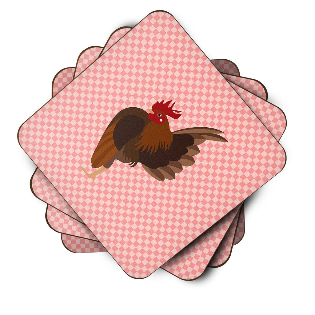 Malaysian Serama Chicken Pink Check Foam Coasters Set of 4 Cup Coasters for Indoor Outdoor, Tabletop Protection, Anti Slip, Mouse pad Material
