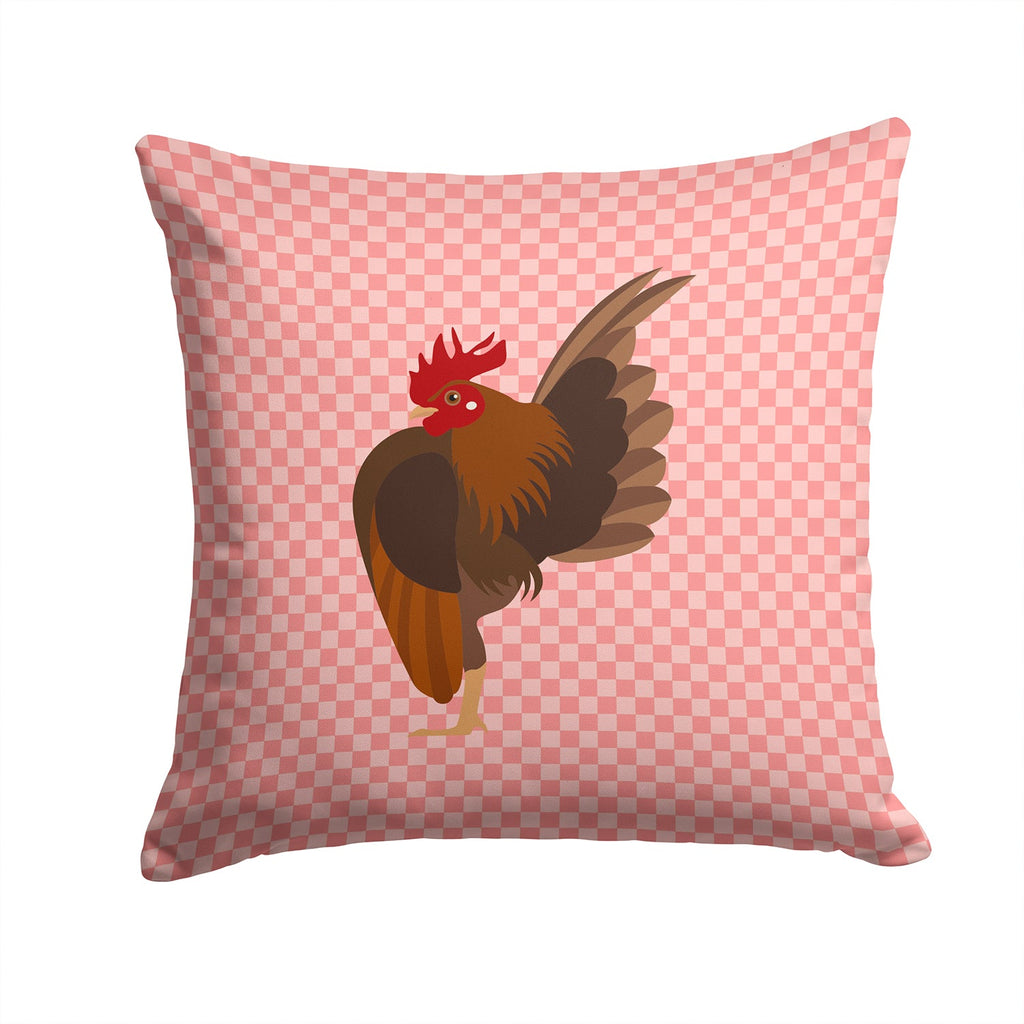 Malaysian Serama Chicken Pink Check Decorative Throw Pillow 14x14 Indoor Outdoor Accent Cushion, Fabric Cover with Insert for Sofa, Bed, Porch & Living Room