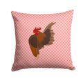Malaysian Serama Chicken Pink Check Decorative Throw Pillow 14x14 Indoor Outdoor Accent Cushion, Fabric Cover with Insert for Sofa, Bed, Porch & Living Room