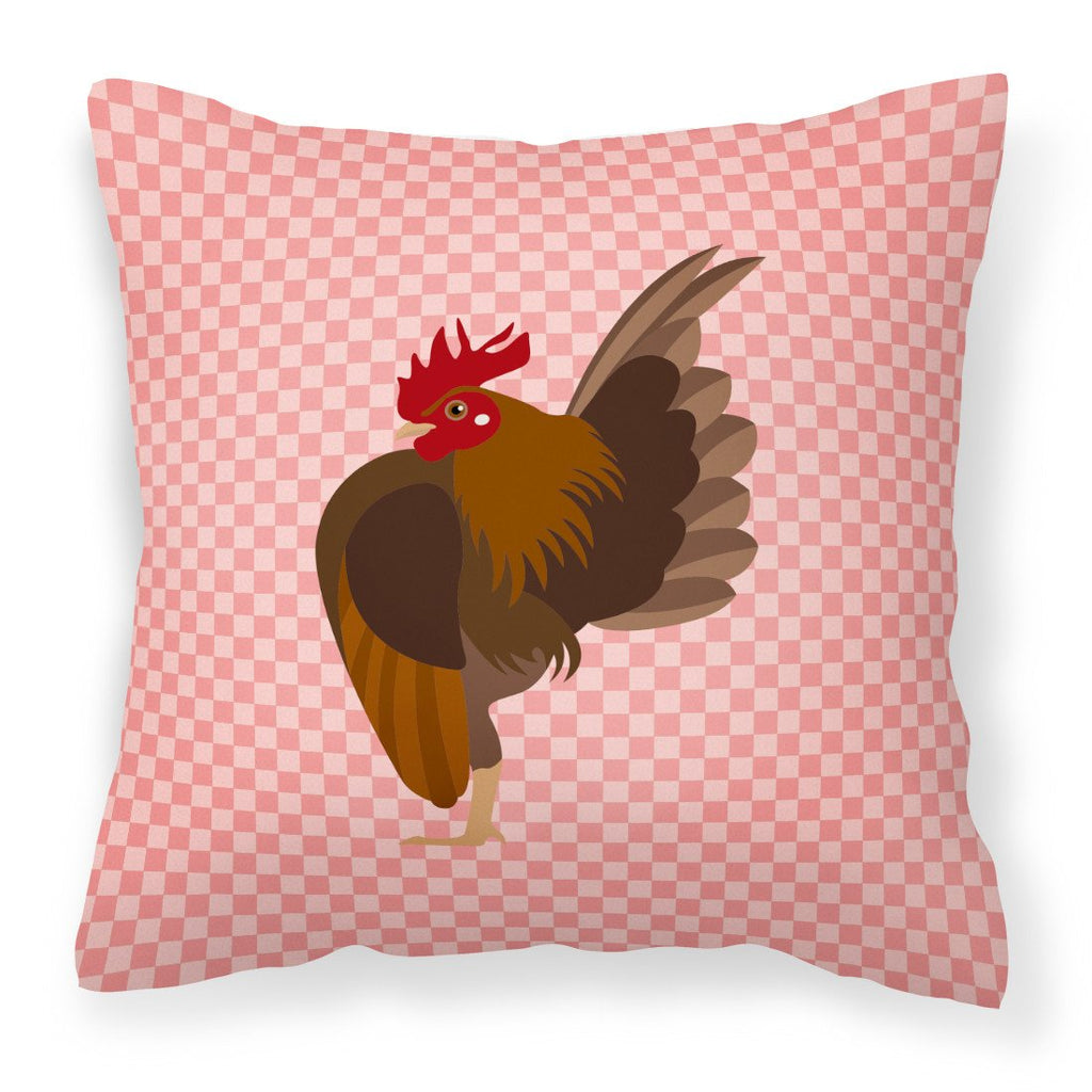 Malaysian Serama Chicken Pink Check Decorative Throw Pillow 18x18 Indoor Outdoor Accent Cushion, Fabric Cover with Insert for Sofa, Bed, Porch & Living Room