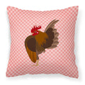 Malaysian Serama Chicken Pink Check Decorative Throw Pillow 18x18 Indoor Outdoor Accent Cushion, Fabric Cover with Insert for Sofa, Bed, Porch & Living Room