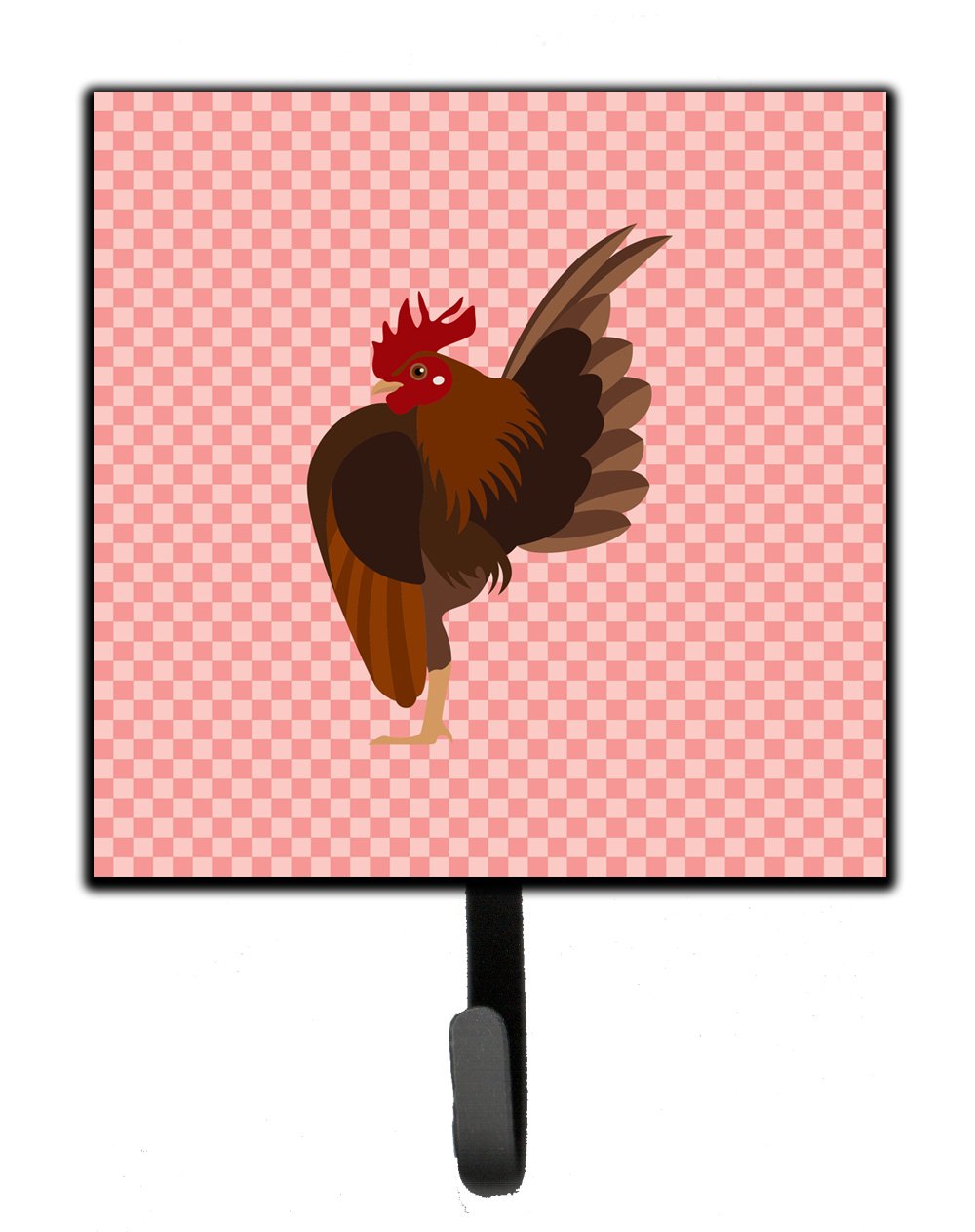 Malaysian Serama Chicken Pink Check Leash or Key Holder Wall Hooks, Key Hooks Holder, Coat Rack Wall Mount, Coat Hooks, Hooks for Hanging Keys, Towels, Aprons, Leashes