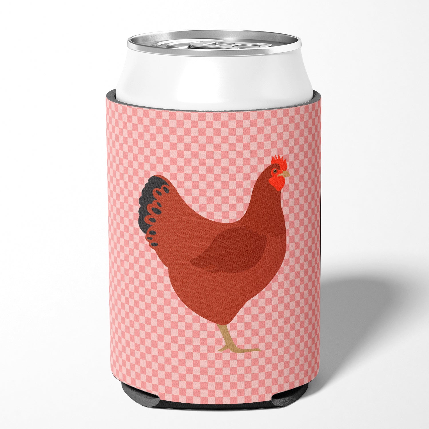 New Hampshire Red Chicken Pink Check Can or Bottle Hugger Cooler Sleeve for Standard 12 oz Cans, Insulated Foam Beer & Soda Can Hugger Reusable