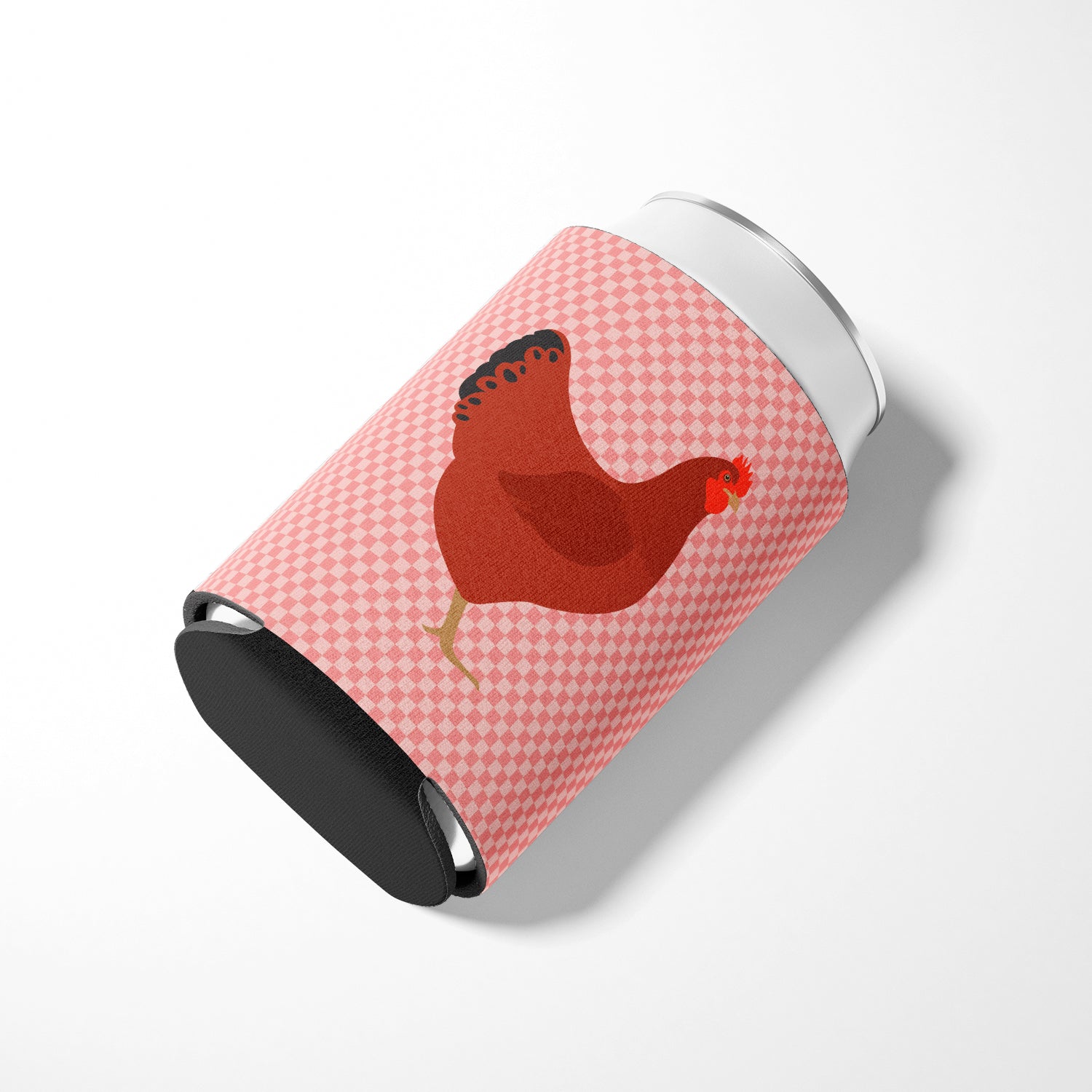 New Hampshire Red Chicken Pink Check Can or Bottle Hugger Cooler Sleeve for Standard 12 oz Cans, Insulated Foam Beer & Soda Can Hugger Reusable