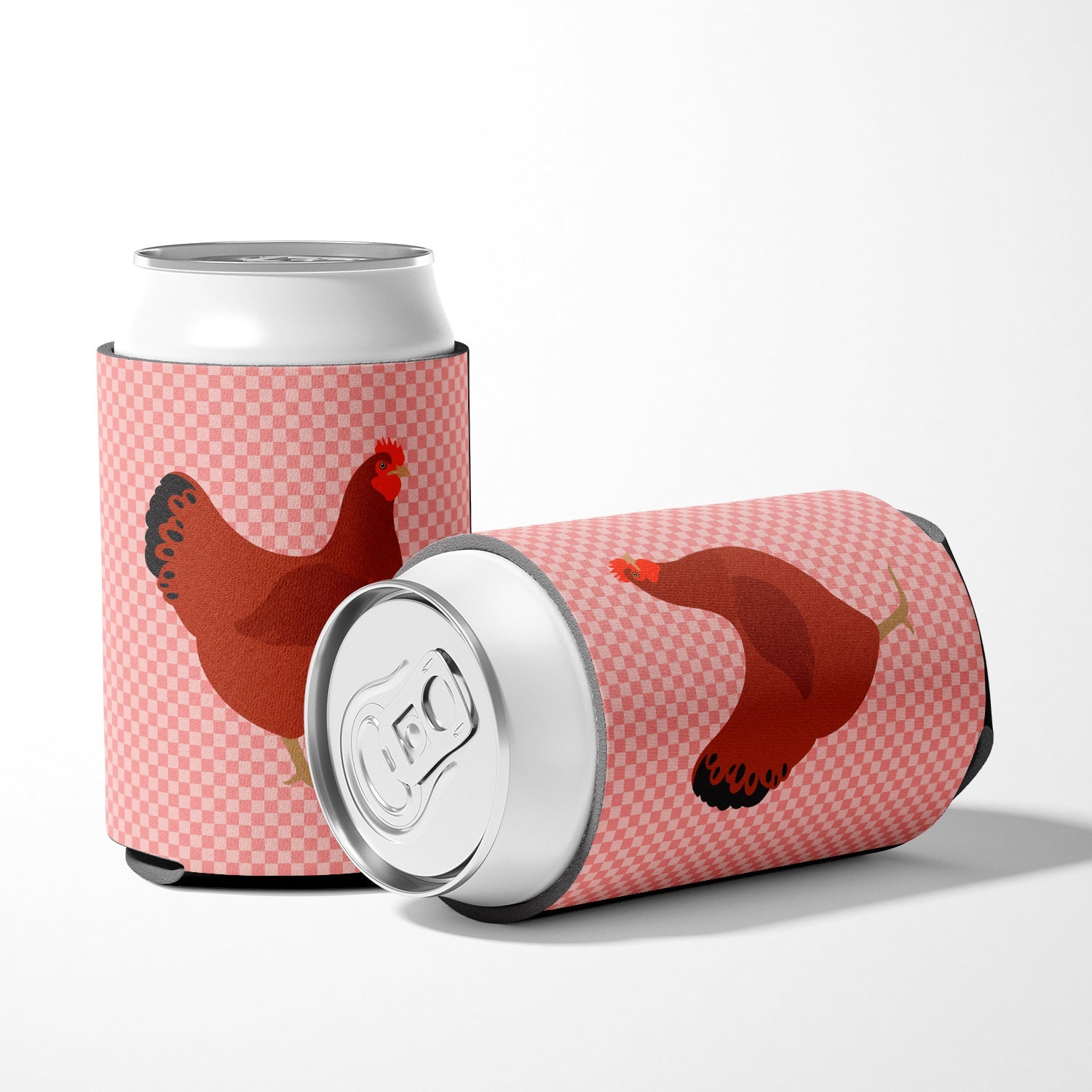 New Hampshire Red Chicken Pink Check Can or Bottle Hugger Cooler Sleeve for Standard 12 oz Cans, Insulated Foam Beer & Soda Can Hugger Reusable
