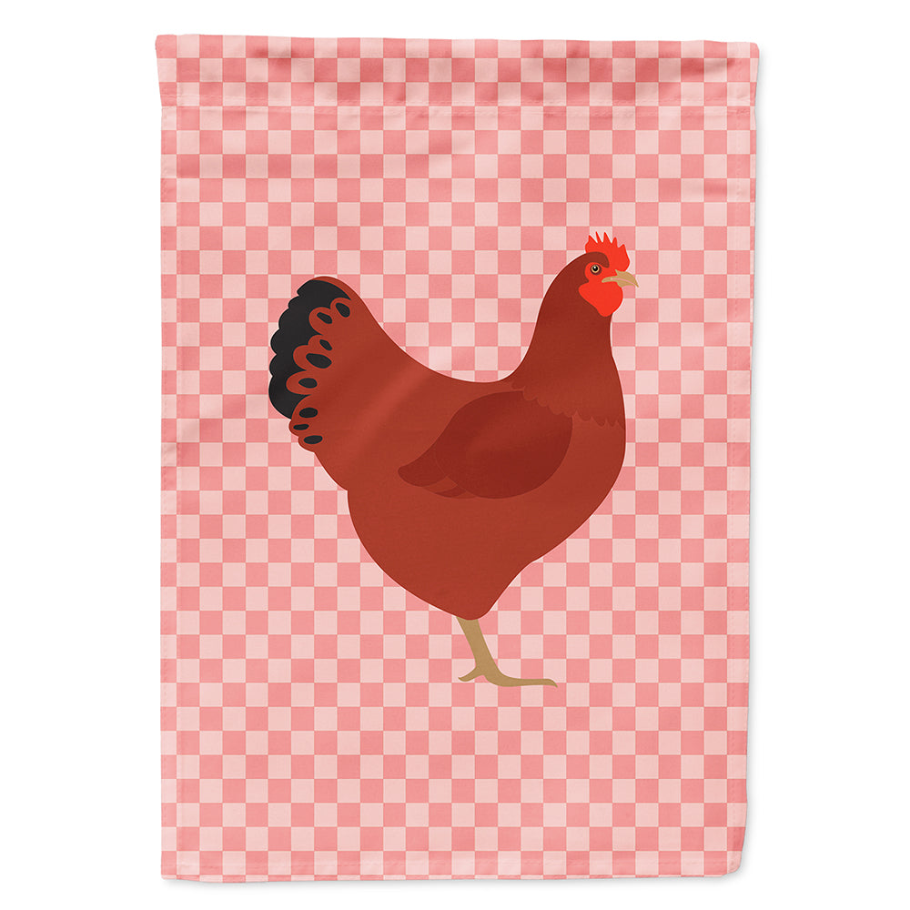 New Hampshire Red Chicken Pink Check House Flag 28x40 Porch Sleeve Pole Decorative Outside Yard Banner Artwork Wall Hanging, Polyester