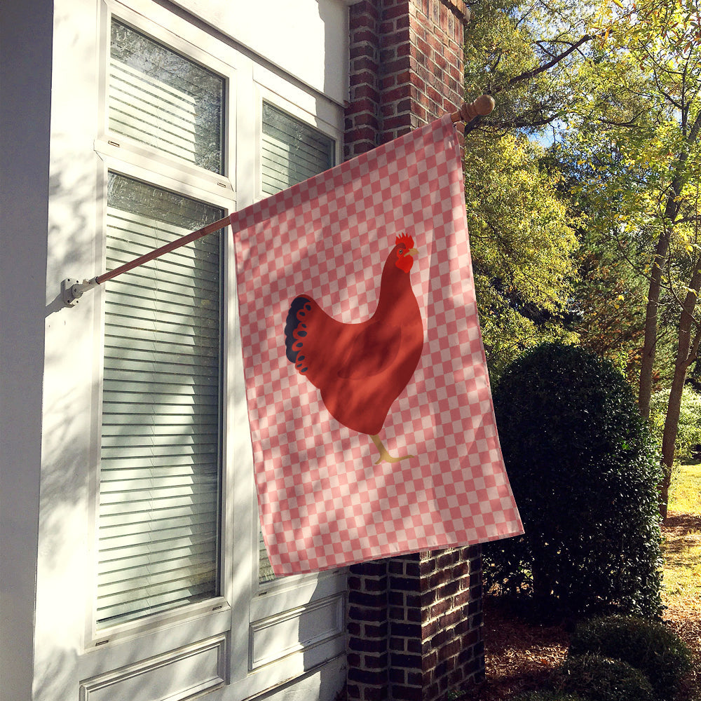 New Hampshire Red Chicken Pink Check House Flag 28x40 Porch Sleeve Pole Decorative Outside Yard Banner Artwork Wall Hanging, Polyester
