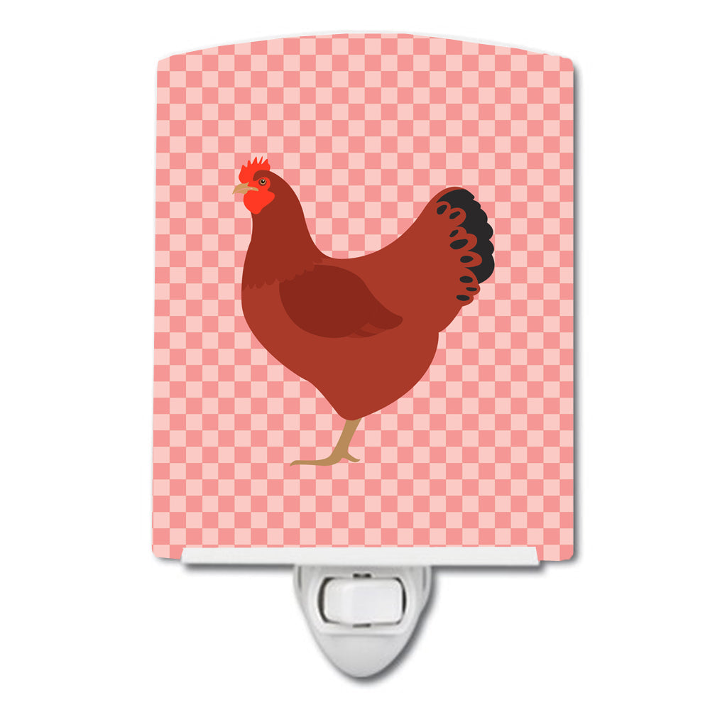 New Hampshire Red Chicken Pink Check Ceramic Night Light Compact, UL-Certified, Ideal for Bedroom, Bathroom, Nursery, Hallway, Kitchen, 6x4x3, Multicolor